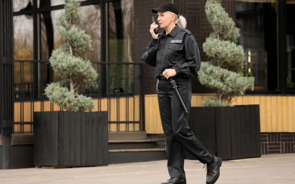 Security woman on phone